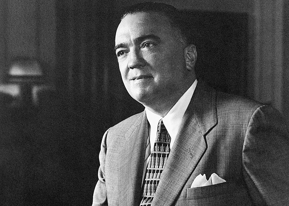 A black and white photograph of J Edgar Hoover