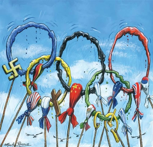 Martin Rowson's cover illustration for New Humanist, July/August 2008