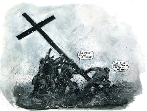Martin Rowson's 'Christian Soldiers' cartoon from New Humanist, January/February 2008