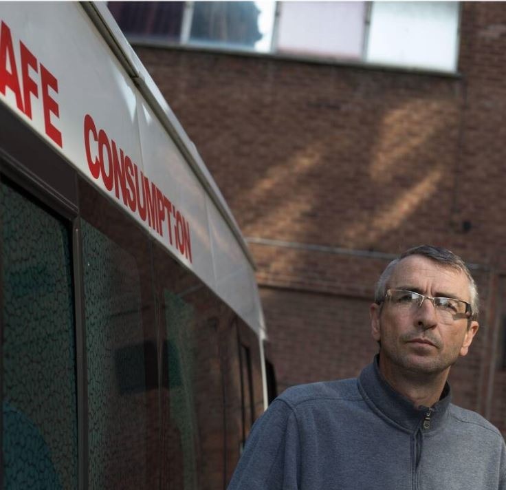Pete Krykant outside his safe consumption ambulance in Glasgow