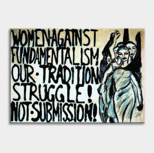 A depiction of a banner used at the WAF Parliament Square protest, 1989