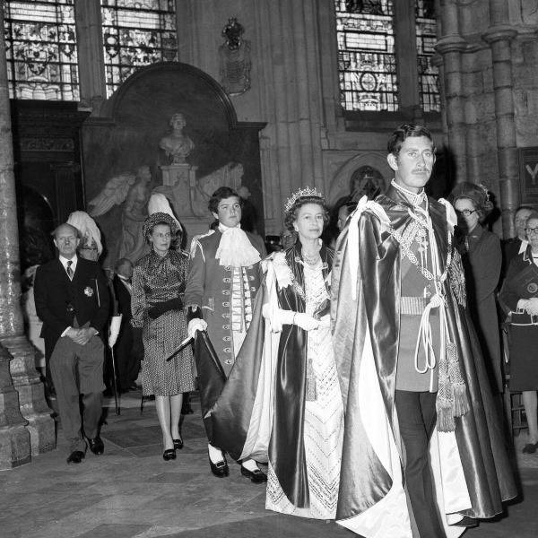 The Prince of Wales and the Queen in Westminster Abbey, 1975