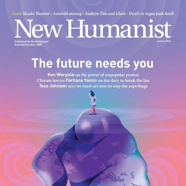 The cover of New Humanist's autumn 2023 issue says 'The future needs you' with a finger pointing towards the reader