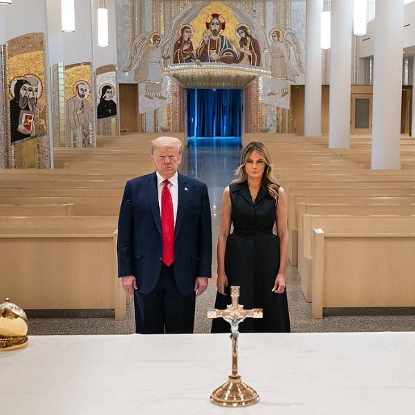 Donald Trump and his wife Melania visit a Catholic shrine in Washington, DC