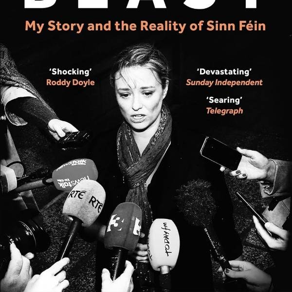 The cover of Cahill's book shows a woman surrounded by microphones