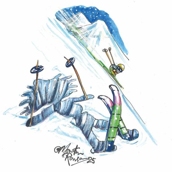 A cartoon by Martin Rowson shows the author stuck face down in a pile of snow