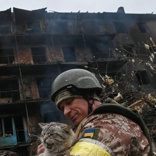 A Ukrainian soldier in Valsylkiv, March 2022