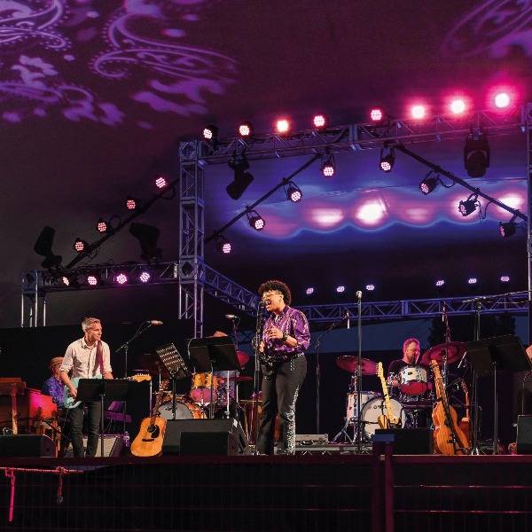 Singer Amythyst Kiah on stage at the Vancouver Folk Music Festival