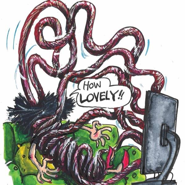 A cartoon by Martin Rowson shows tentacles reaching out of a television and grabbing our columnist Shaparak Khorsandi