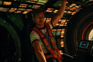 Ryan Gosling inside the spacecraft, in a scene from Project Hail Mary