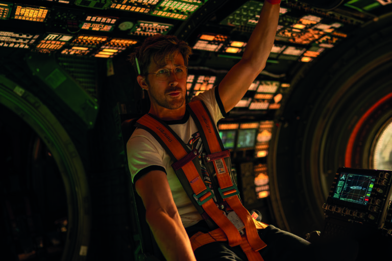 Ryan Gosling inside the spacecraft, in a scene from Project Hail Mary