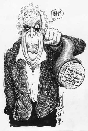 Martin Rowson's cartoon of Laurie Taylor from New Humanist November/December 2006