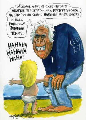 Martin Rowson's cartoon of Laurie Taylor for New Humanist July/August 2007