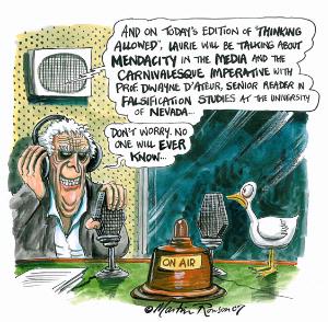 Martin Rowson's cartoon of Laurie Taylor for New Humanist, September/October 2007