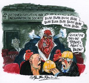 Martin Rowson's cartoon of Laurie Taylor from New Humanist, November/December 2007