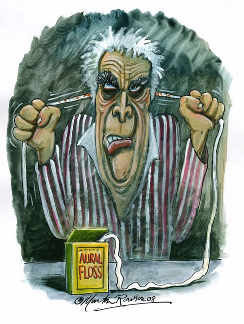 Martin Rowson's cartoon of Laurie Taylor for New Humanist, March/April 2008