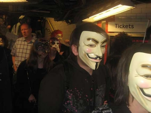 Anonymous make their way into St Paul's tube station