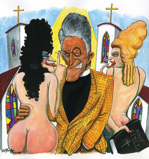 Martin Rowson's cover illustration for New Humanist, September/October 2008