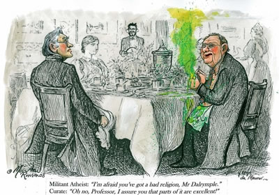 Martin Rowson's 'Curate's Egg' illustration for New Humanist, Jan/Feb 2009