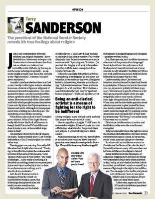 Terry Sanderson's page from New Humanist, Jan/Feb '10