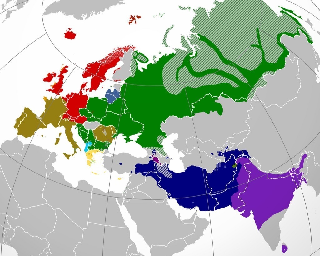 A map showing the distribution of Indo-European languages today