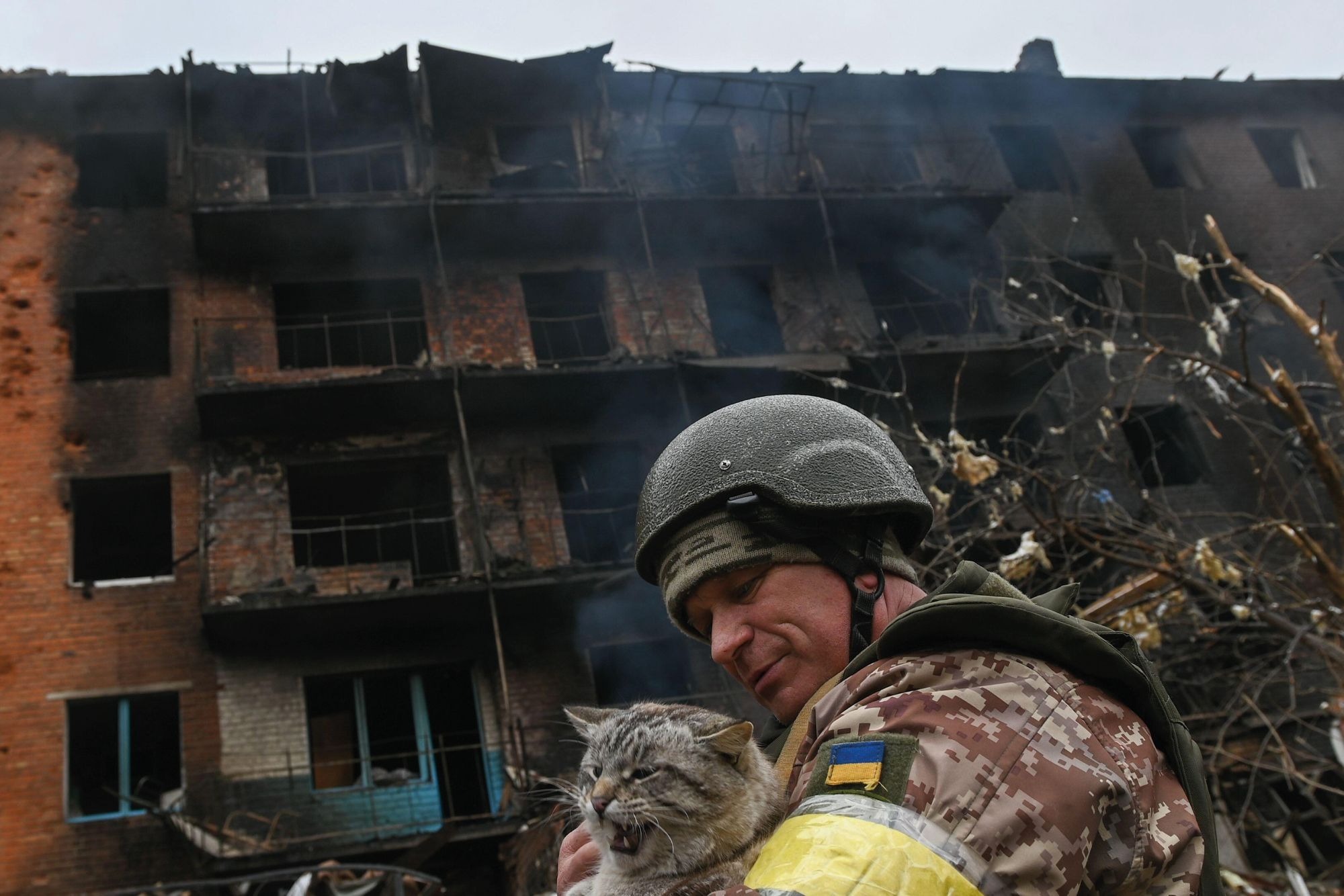 A Ukrainian soldier in Valsylkiv, March 2022