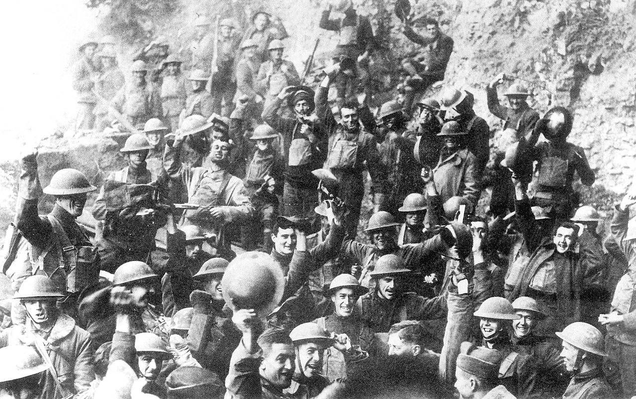 American soldiers celebrate news of the Armistice, November 11 1918