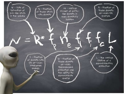 ET chalks up the Drake Equation - illustration by Nick McKay