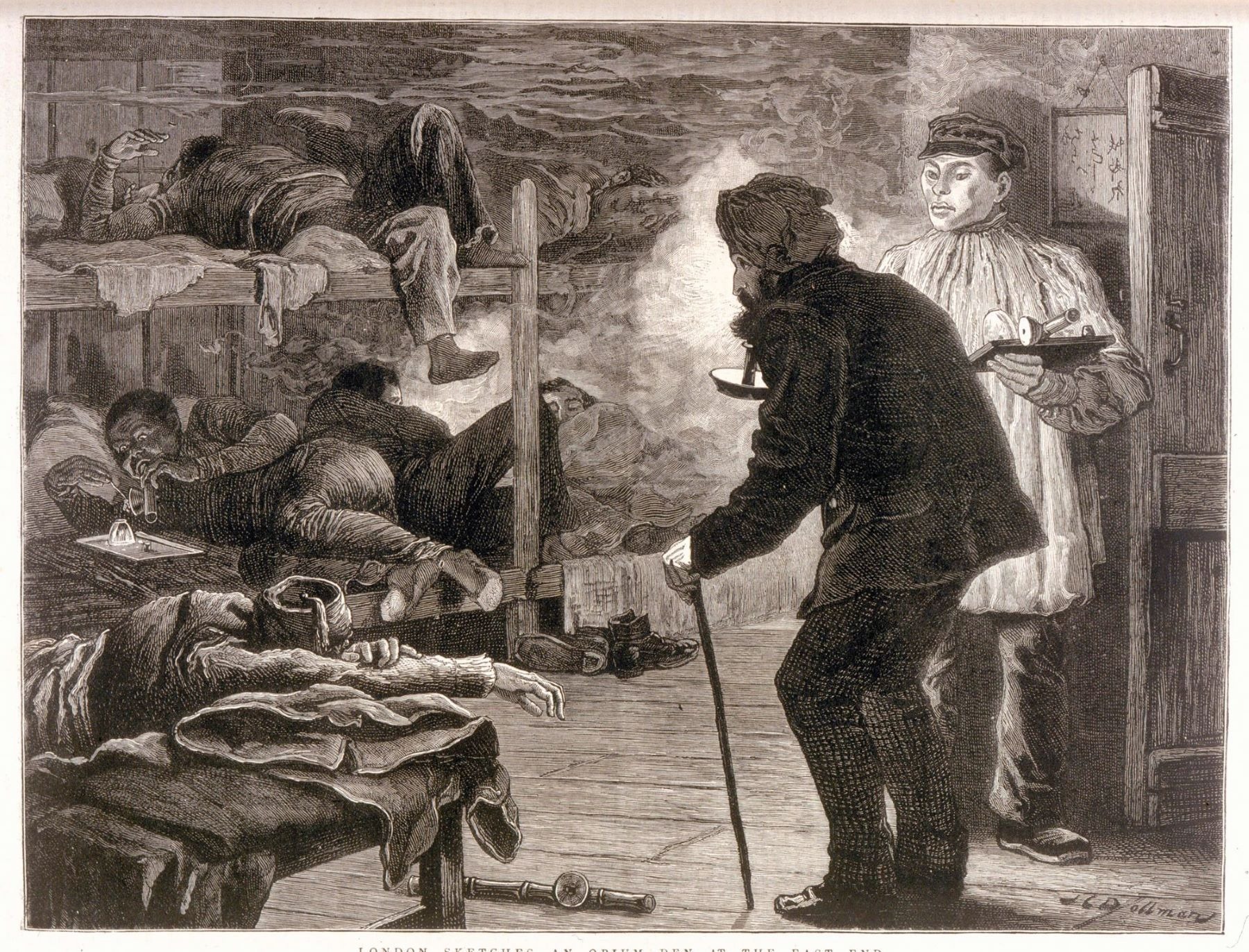 Engraving of a London opium den by J. C. Dollman (1880)