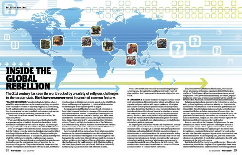 Mark Juergensmeyer's spread from New Humanist, July/August 2008