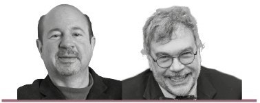Michael E. Mann and Peter Hotez: black and white headshots of the authors