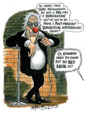 Martin Rowson's cartoon of Laurie Taylor for New Humanist, Mar/Apr 2009