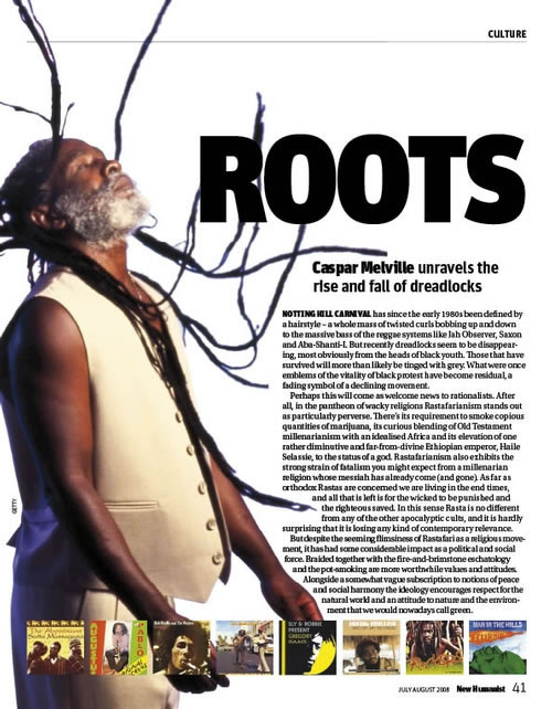 Caspar Melville's page from New Humanist, July/August 2008