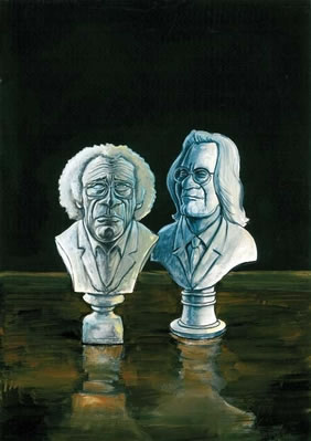 Martin Rowson's illustration of Anthony Grayling and Tzvetan Todorov