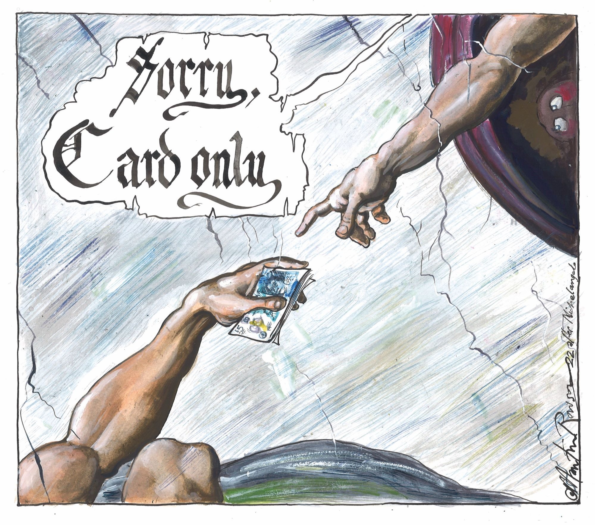 Illustration by Martin Rowson, 'Sorry, card only'