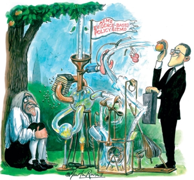 Martin Rowson's illustration on evidence-based policy