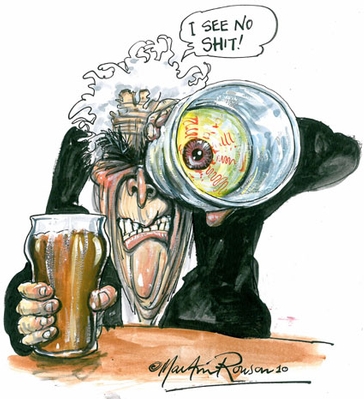 Martin Rowson's drawing of Laurie Taylor looking through a glass darkly