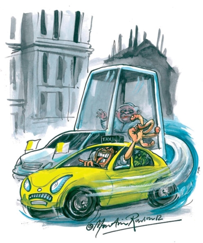 Laurie Taylor racing the Popemobile