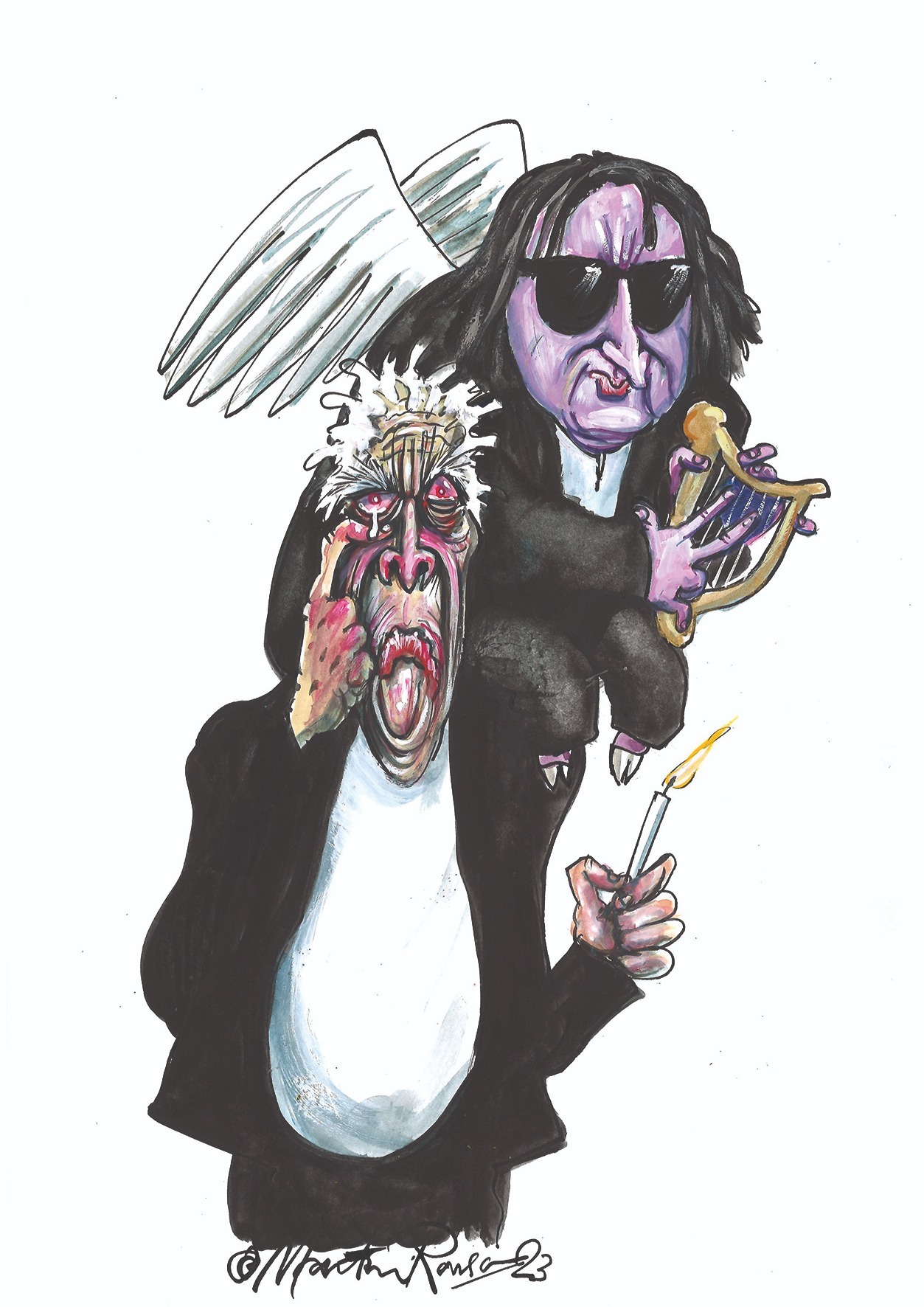 A cartoon by Martin Rowson shows our columnist Laurie Taylor with his late friend Victor Lewis-Smith depicted as a rock'n'roll angel