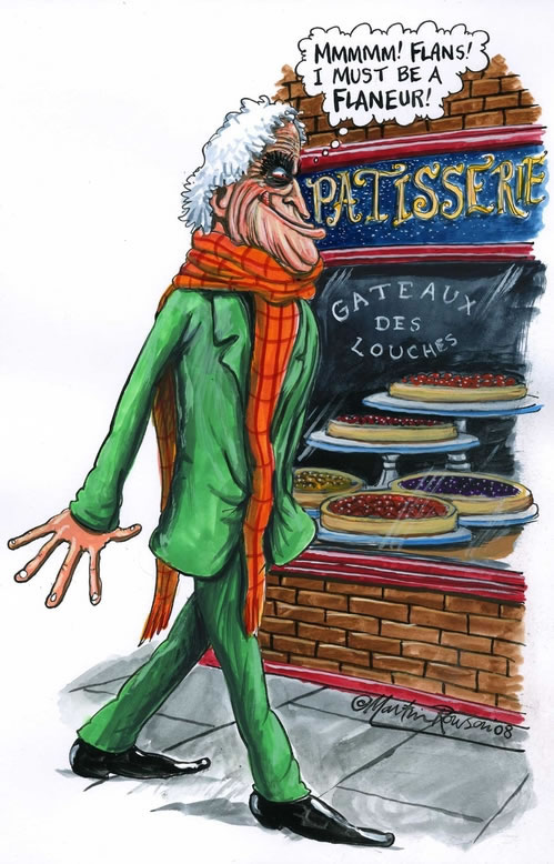 Martin Rowson's cartoon of Laurie Taylor for New Humanist, September/October 2008