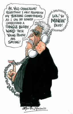 Martin Rowson's drawing of Laurie Taylor lol