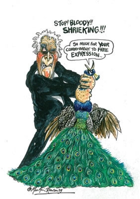 Martin Rowson's drawing for Laurie Taylor's endgame July 2009