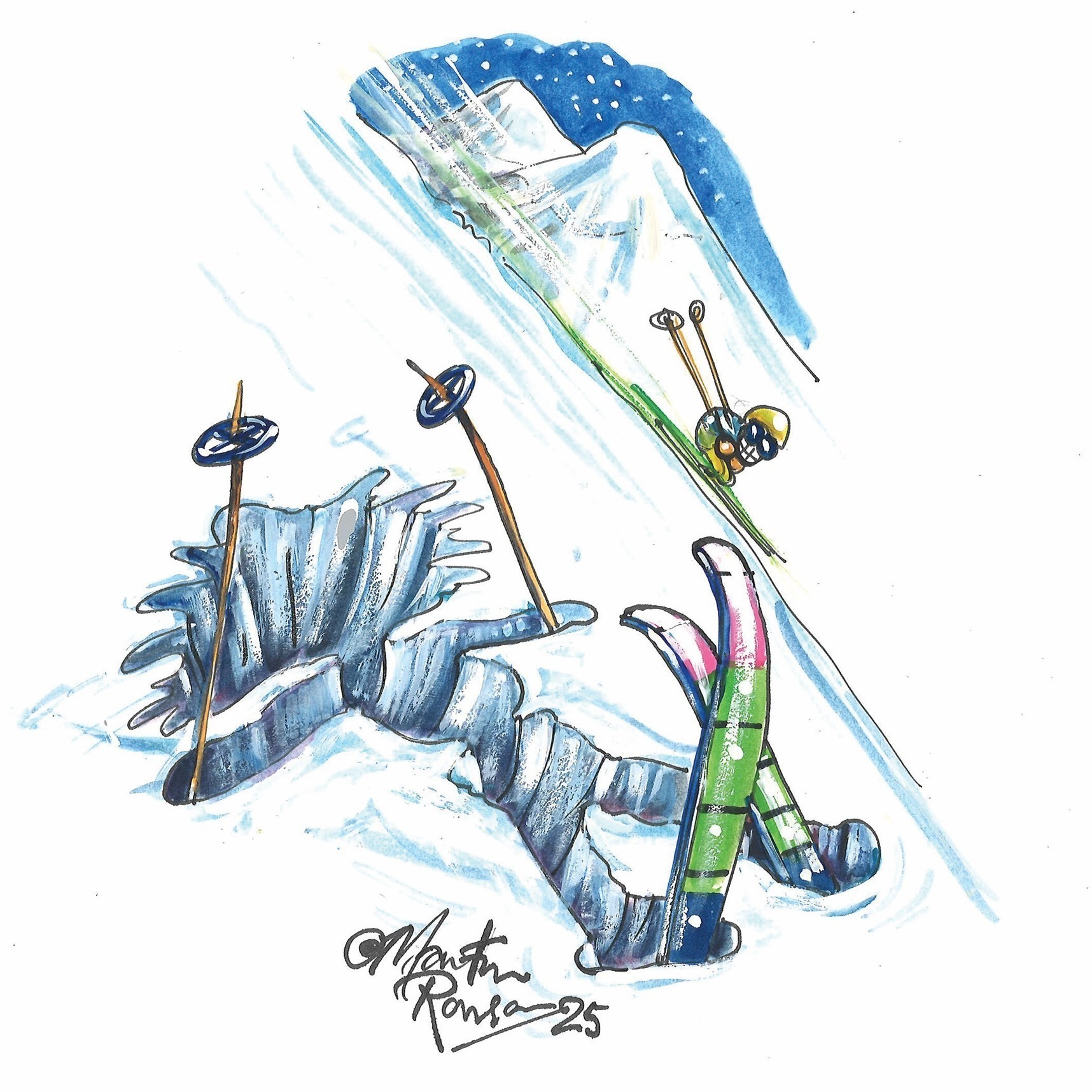 Martin Rowson's cartoon of Shaparak Khorsandi skiing