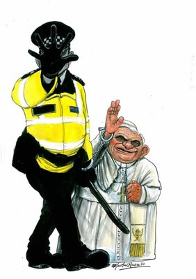 Martin Rowson's cover illustration for New Humanist, May/June 2010