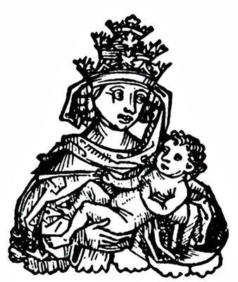 Pope Joan and child depicted in the 15th-century Nuremberg Chronicle