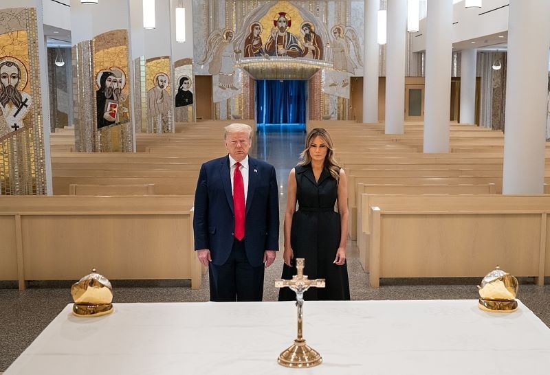 Donald Trump and his wife Melania visit a Catholic shrine in Washington, DC