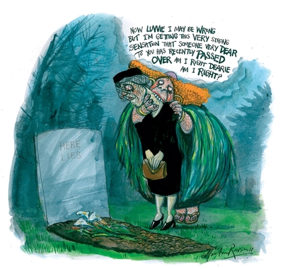 Martin Rowson's illustration for AL Kennedy's column in New Humanist, July/August 2011