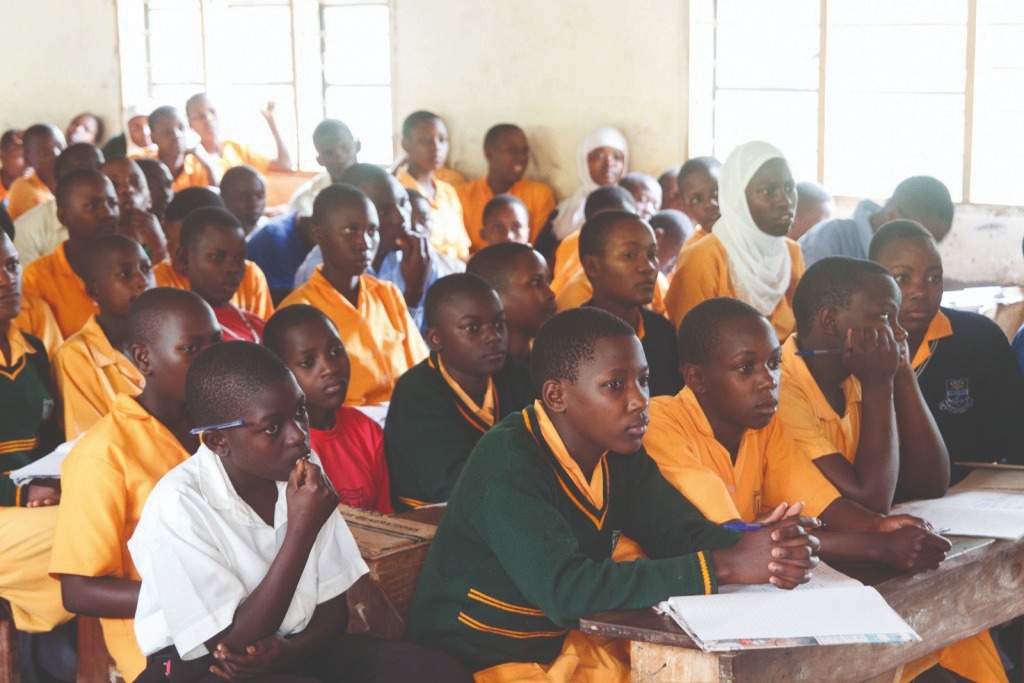 Students at their desks in a humanist school in Uganda