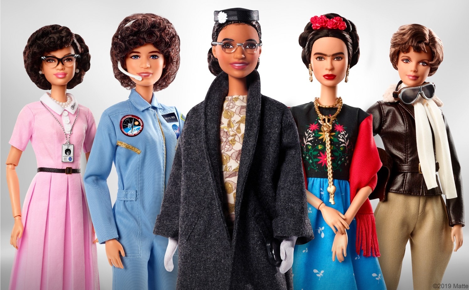 Rosa Parks, Frida Kahlo and Sally Ride in Barbie form, from Mattel's 'Inspiring Women Series'