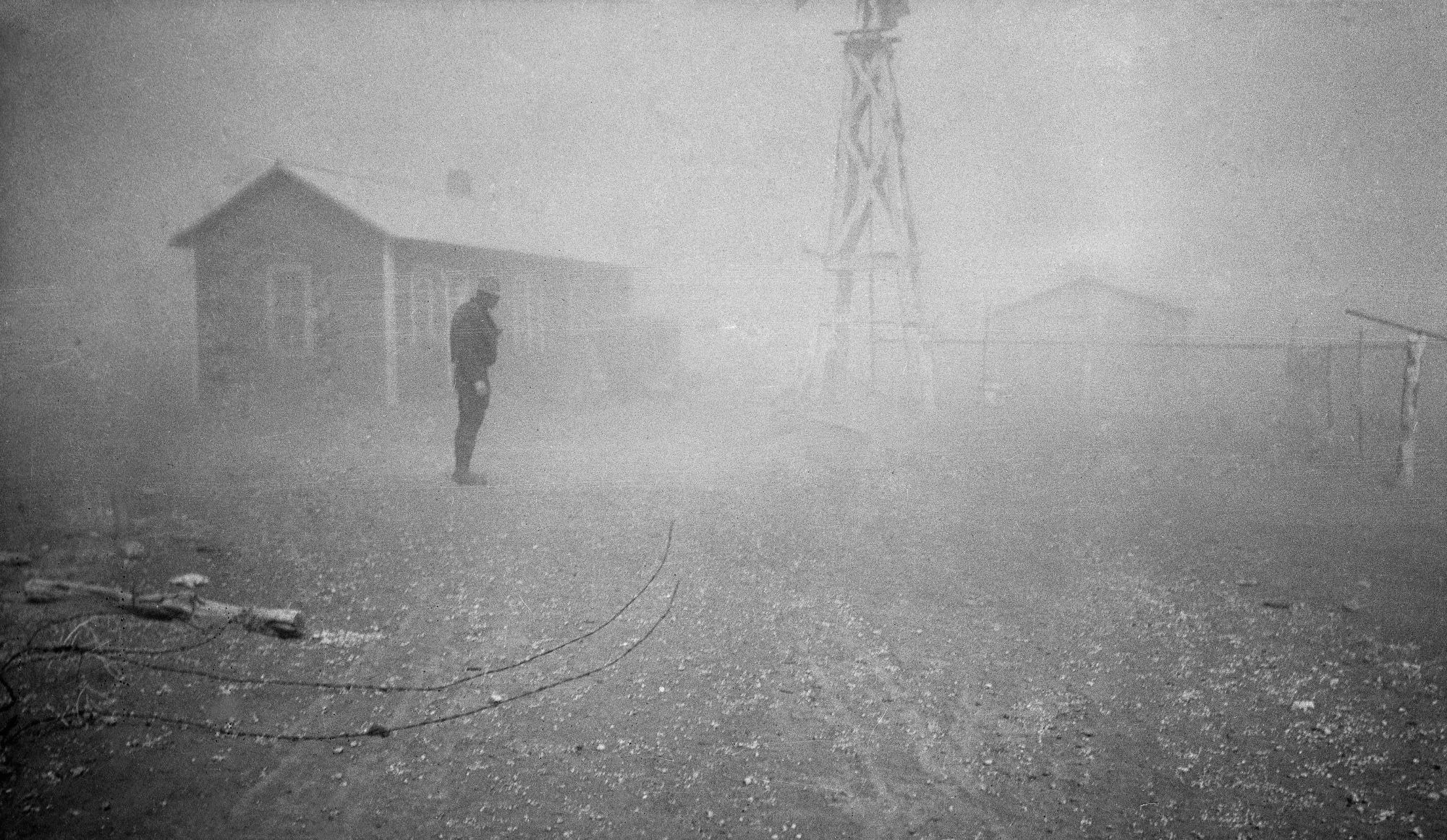 A farmer in the middle of a dust storm, New Mexico, 1935